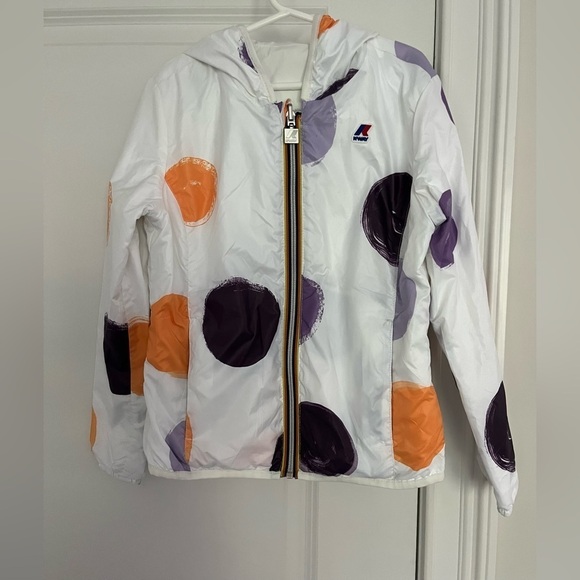K Way Kids polka dot-print hooded jacket Sz. 10 white